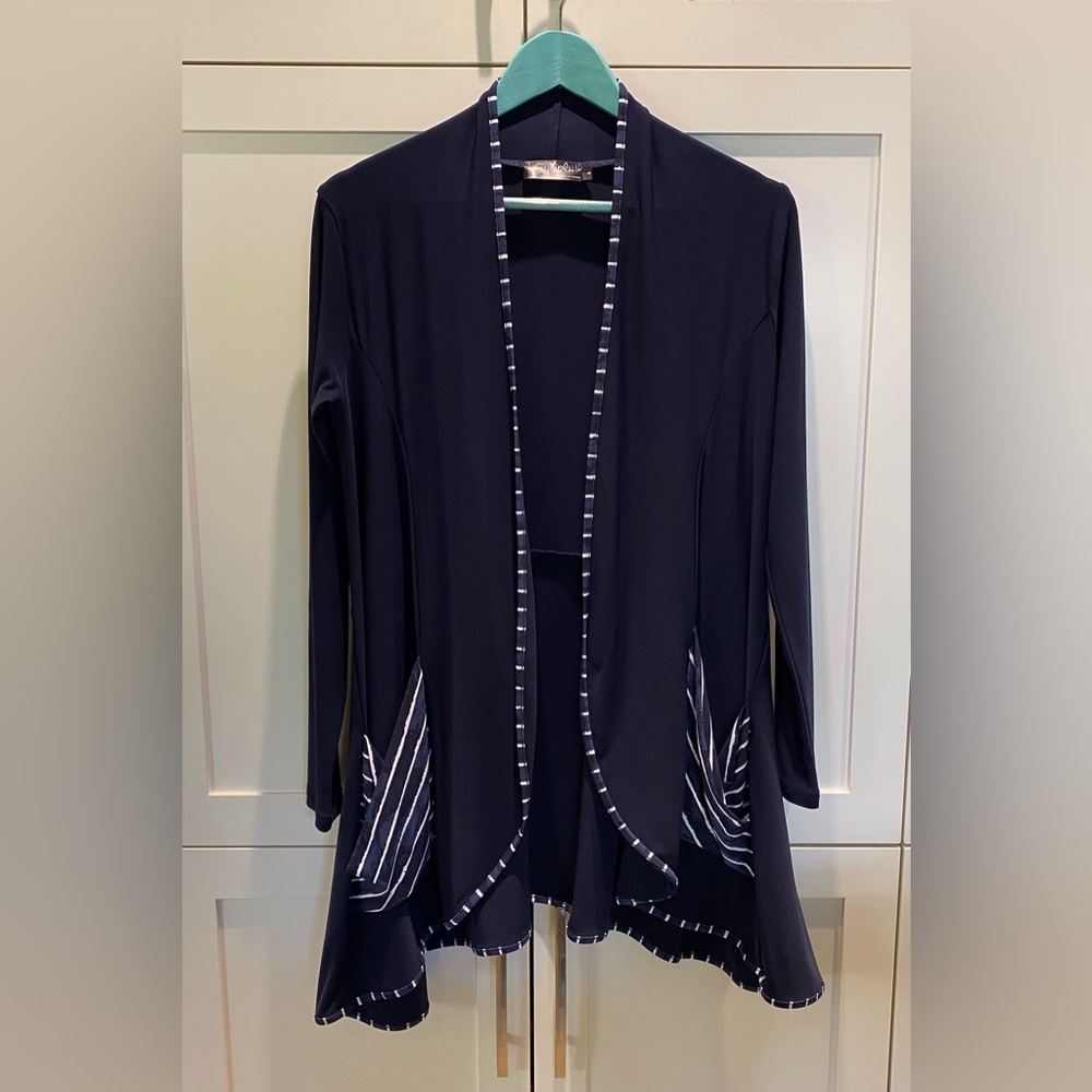 NEW SYMPLI Long Navy Blue cardigan, Size 6.